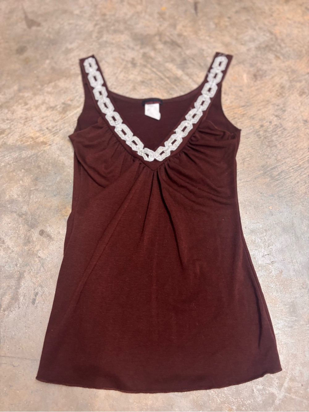 Candy Rain Chocolate Brown Y2K Tank Top Sequin Chain Neckline Womens Small